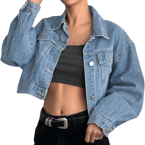 Zara Jackets & Blazers - EUC Zara oversized cropped denim jacket in distressed blue, XS